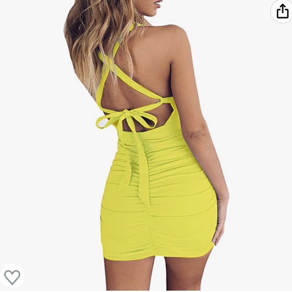 Yellow ruched bodycon dress
